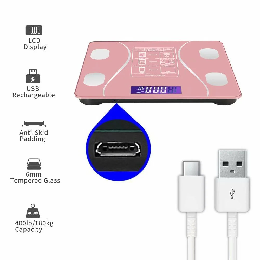 Digital Body Weight Scale, Smart Bluetooth Body Fat BMI Scale, Bathroom Weighing Scale,400 Lbs,Rose