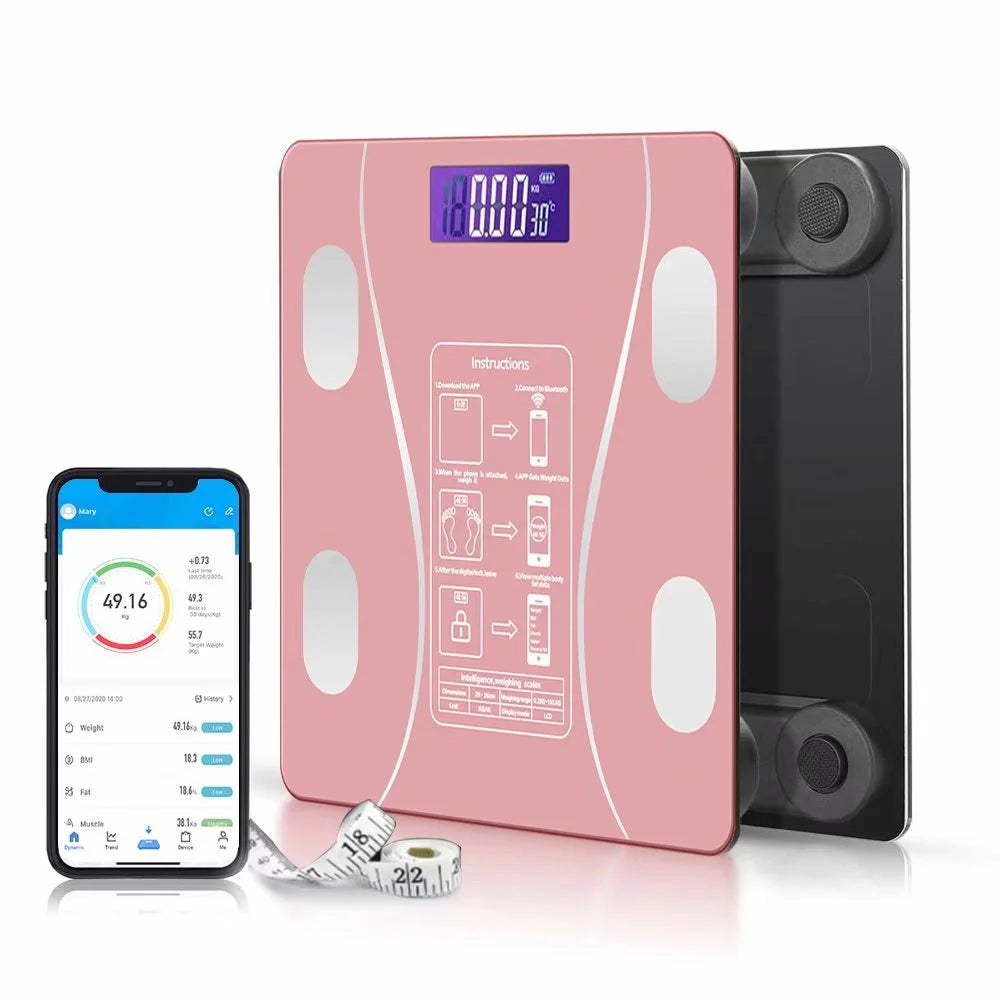 Digital Body Weight Scale, Smart Bluetooth Body Fat BMI Scale, Bathroom Weighing Scale,400 Lbs,Rose