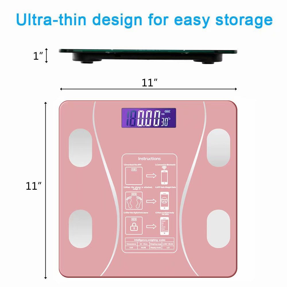 Digital Body Weight Scale, Smart Bluetooth Body Fat BMI Scale, Bathroom Weighing Scale,400 Lbs,Rose